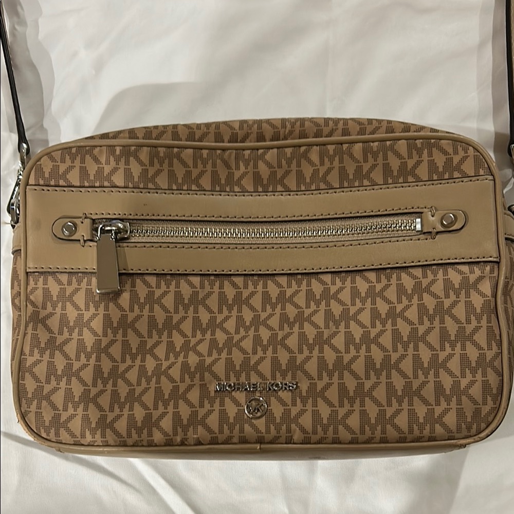 Michael Kors Tan Messenger Bag with Monogram Pattern